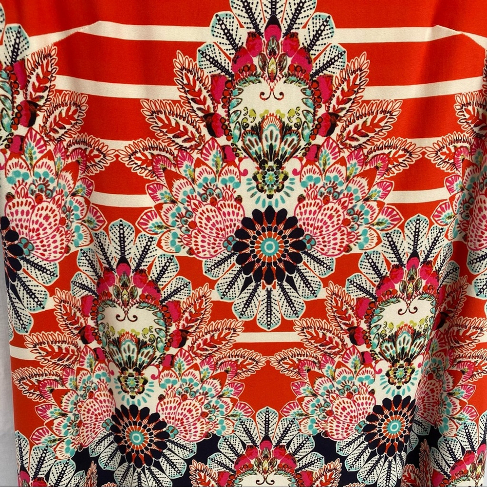 Eliza J. Navy/Orange Abstract Floral & Stripes Midi Shift - 8 - Picture 4 of 8